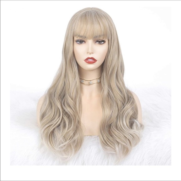 🆕️ Ombre Ash Blonde Wig with Bangs 24”Mixed Color - Picture 4 of 7